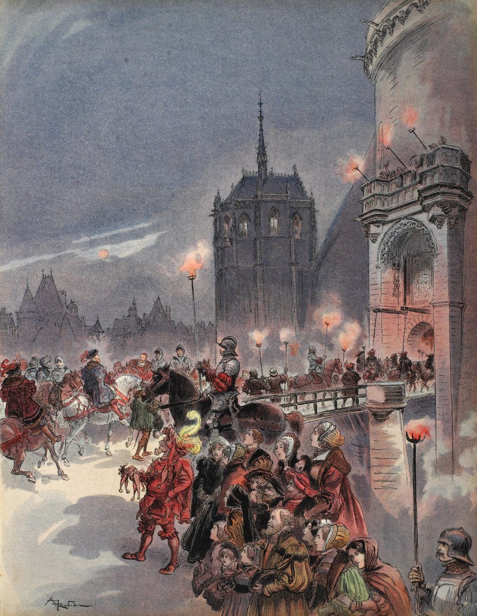 アンボワーズでのチャールズVのレセプション、「フランソワIer：Le Roi Chevalier」、George G. Toudouzeによるイラスト、パブ。 1909 作： アルバート・ロビダ