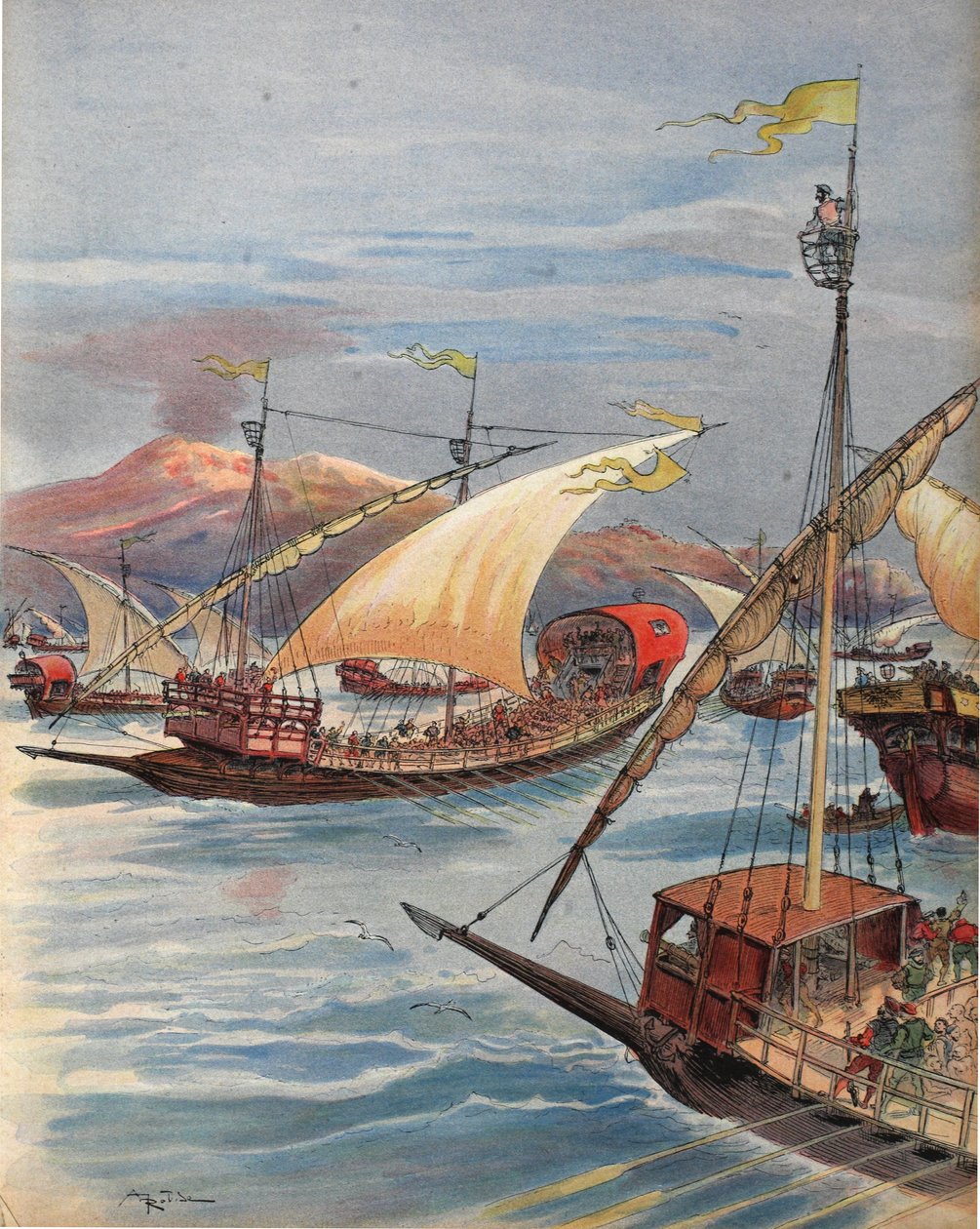 ドリアの艦隊、ナポリ、「フランソワIer：Le Roi Chevalier」、George G. Toudouzeによるイラスト、パブ。 1909 作： アルバート・ロビダ