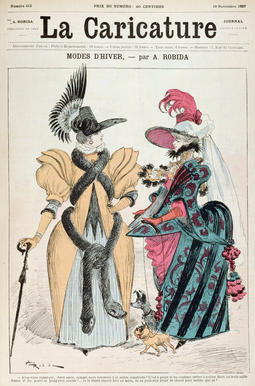 冬のファッション、「La Caricature」、1887年 作： アルバート・ロビダ