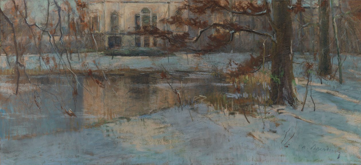 雪に覆われたカントリーハウスと公園 1892年頃 キャンバスにパステル、紙 作： アルバート・バーツォエン