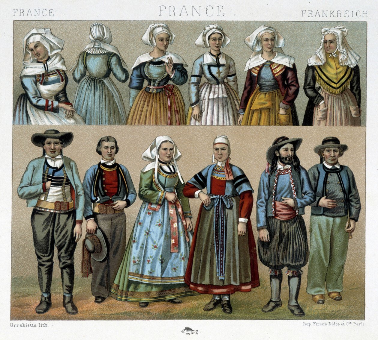 19世紀のブルトン人の衣装 - "Le costume ancien et historique" by Racinet 作： アルバートチャールズアウグストラシネ