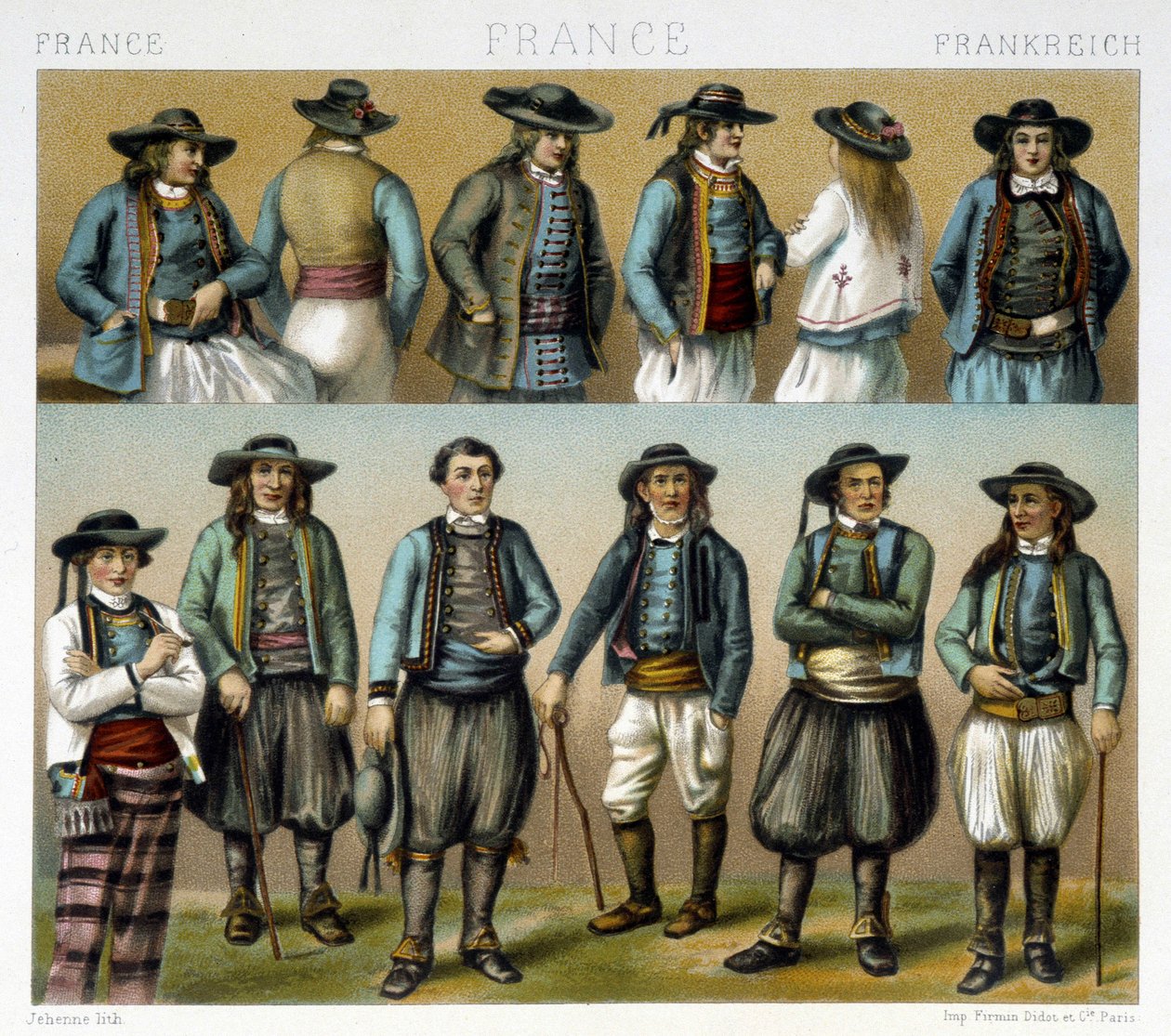 19世紀のフィニステール地方の男性用衣装 - ラシネの「Le costume ancien et historique」にて 作： アルバートチャールズアウグストラシネ
