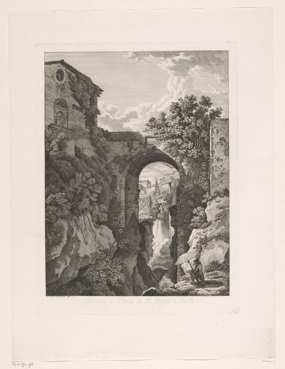チボリのサンロッコ橋近くの滝 Cascata、e Ponte di St. Rocco a Tivoli (オブジェクトのタイトル) イタリアからの絵のエッチング パンフレット (シリーズ タイトル) 作： アルベルト・クリストフ死去
