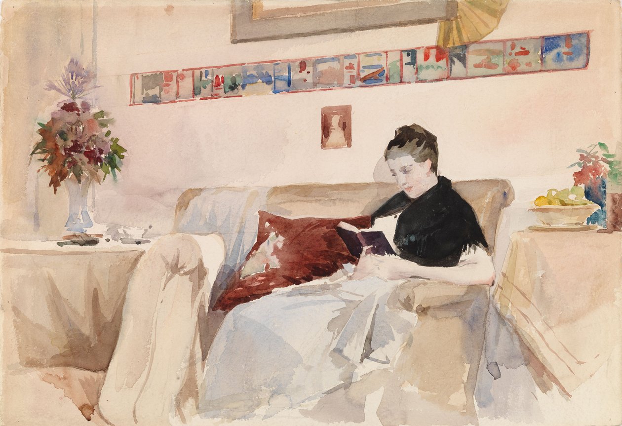 ソファで本を読む画家の妻 作： アルバート・エーデルフェルト