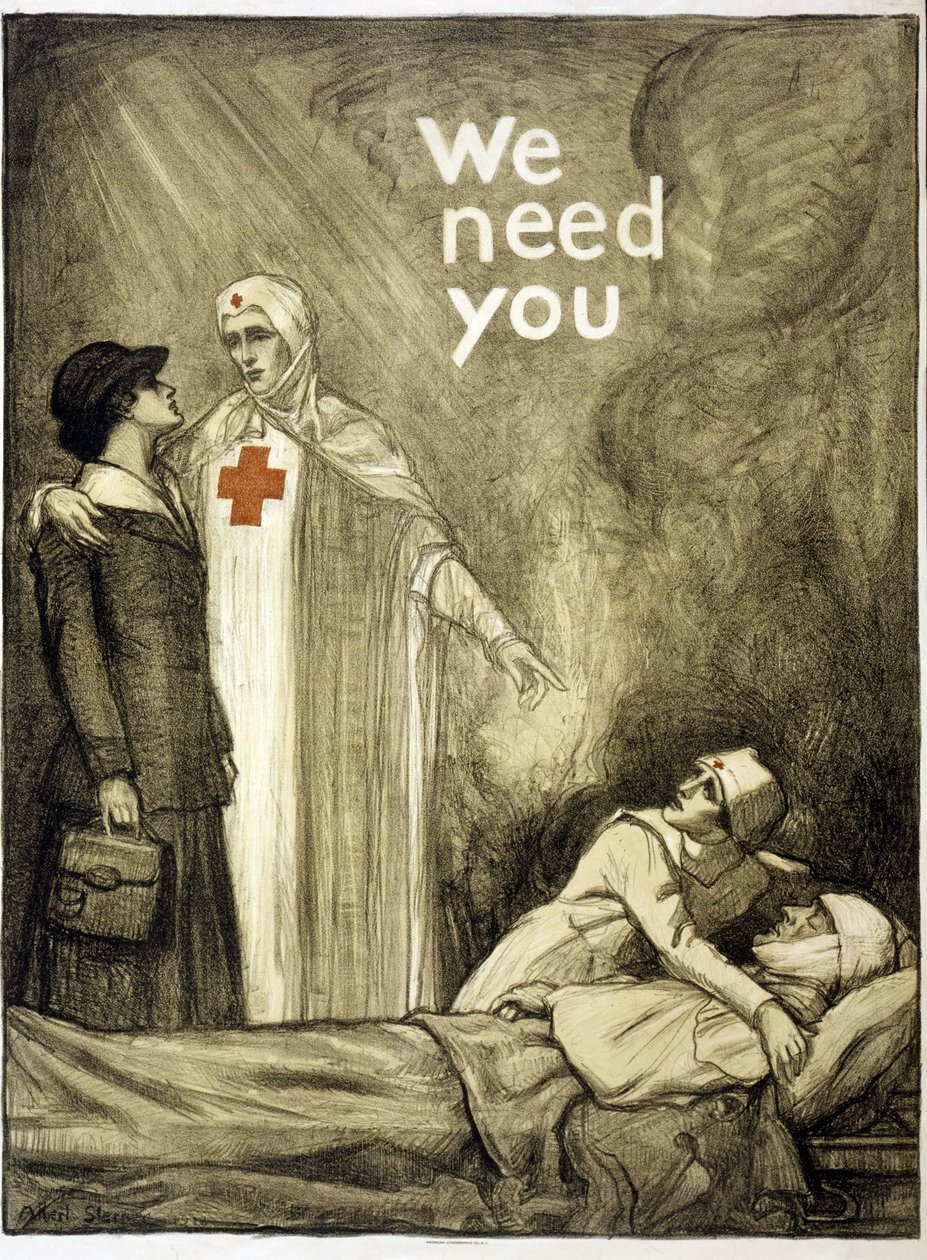 赤十字募集ポスター、「We Need You」、パブ。 1918年（カラーリソ） 作： アルバート・エドワード・スターナー