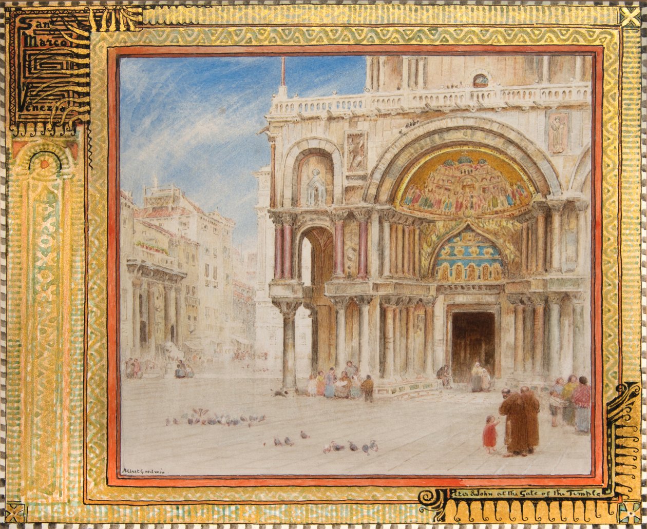 神殿の門のペトロとヨハネ、サン・マルコ、ヴェネチア、1872年頃（水彩画） 作： アルバート・グッドウィン