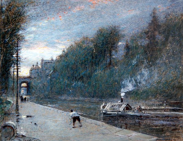 The Canal, Chichester (紙にペンとインク、水彩とボディカラー) 作： アルバート・グッドウィン