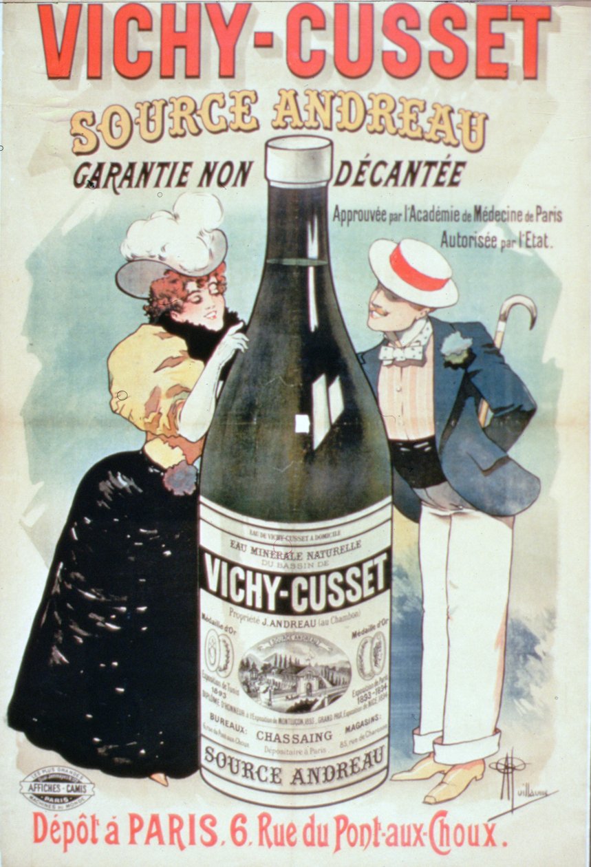 パリの「Vichy-Cusset Mineral Water」の広告ポスター（カラーリトグラフ） 作： アルバートギヨーム