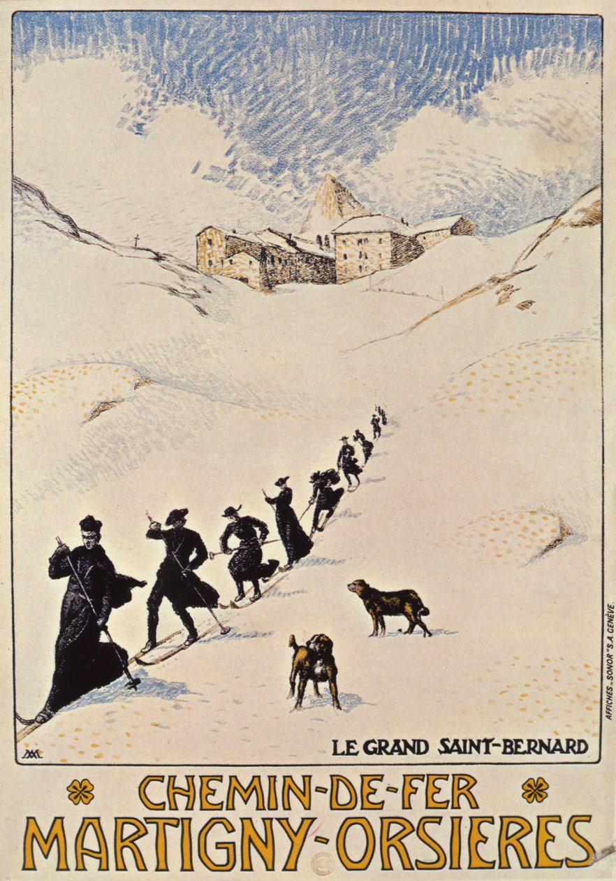 1913年、マルティニーからオルシエールまでのフランスの鉄道を宣伝するポスター 作： アルバート・ミュレット