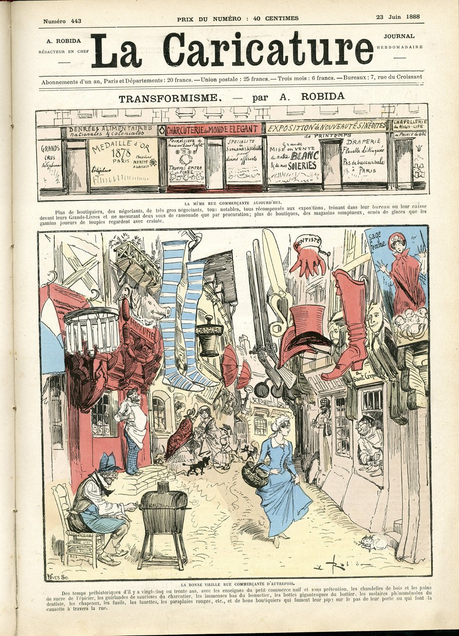 アルベール・ロビダ（1848-1926）による『La Caricature』（1880年）の表紙のイラスト。 作： アルバート・ロビダ