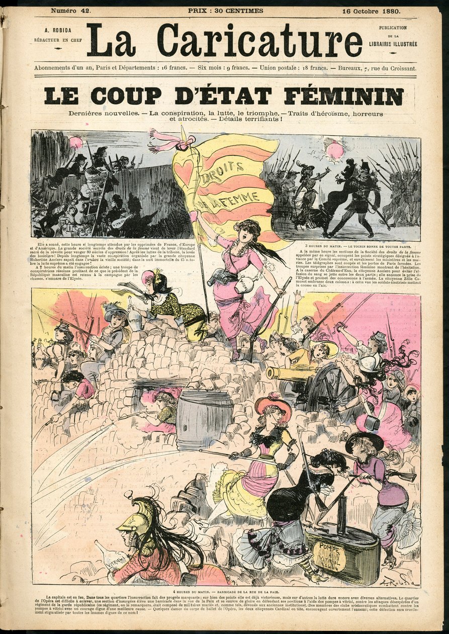アルベール・ロビダ（1848-1926）による『La Caricature』（1880年）の表紙のイラスト。 作： アルバート・ロビダ