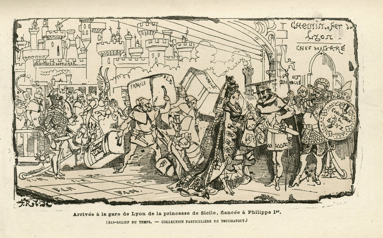アルベール・ロビダ（1848-1926）の挿絵（『Histoire de France tintamarresque』所収）、1880年頃 - ガレ、アンシャン・レジーム、シチリア - フィリップ1世 作： アルバート・ロビダ