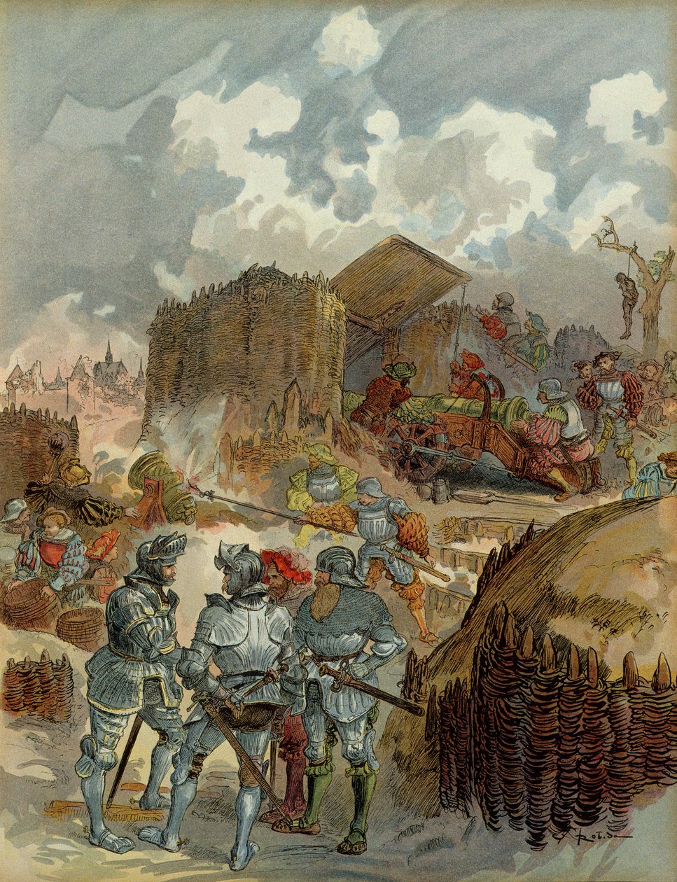 第6次イタリア戦争（1521-1526）。1521年、メジエールの本拠地でのピエール・テライユ・ド・バヤール（1476-1524）。イラスト 作： アルバート・ロビダ