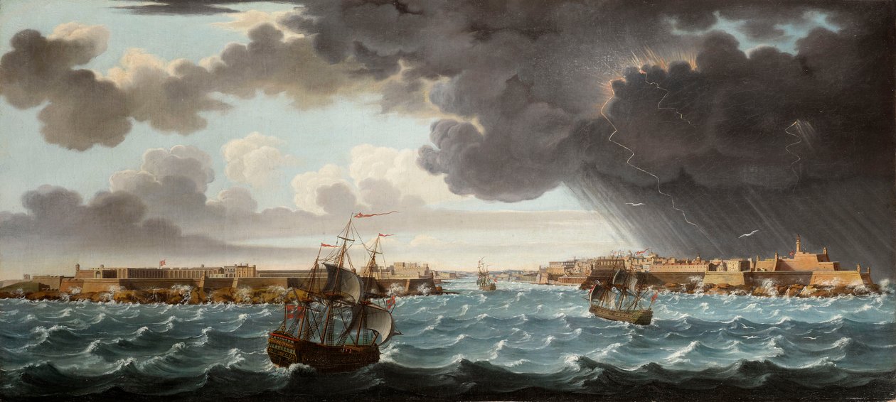マルタのバレッタとその周辺の7つのビューのセットの1つ、c.1753 作： アルベルト・プーリーチーノ