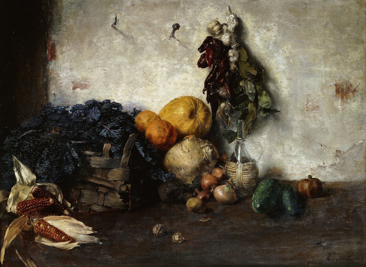 壁のそばの野菜の静物画、1890