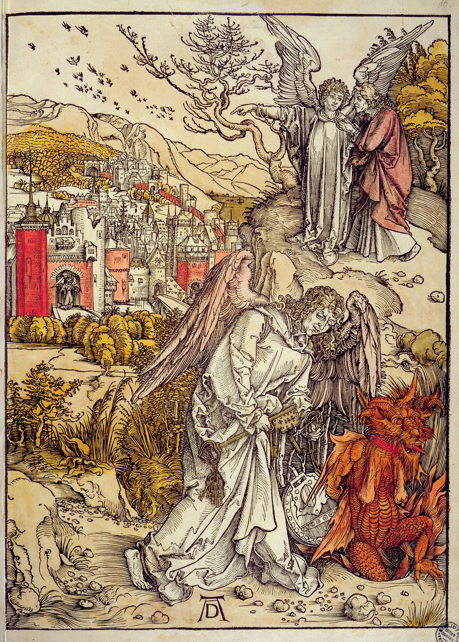 深淵の鍵を持つ天使、1498年（色の木版画） 作： アルブレヒト・デューラー