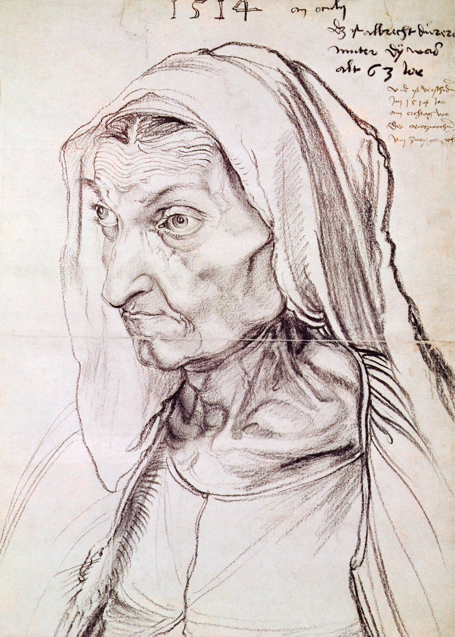アーティストの母の肖像、1514年（紙に木炭） 作： アルブレヒト・デューラー