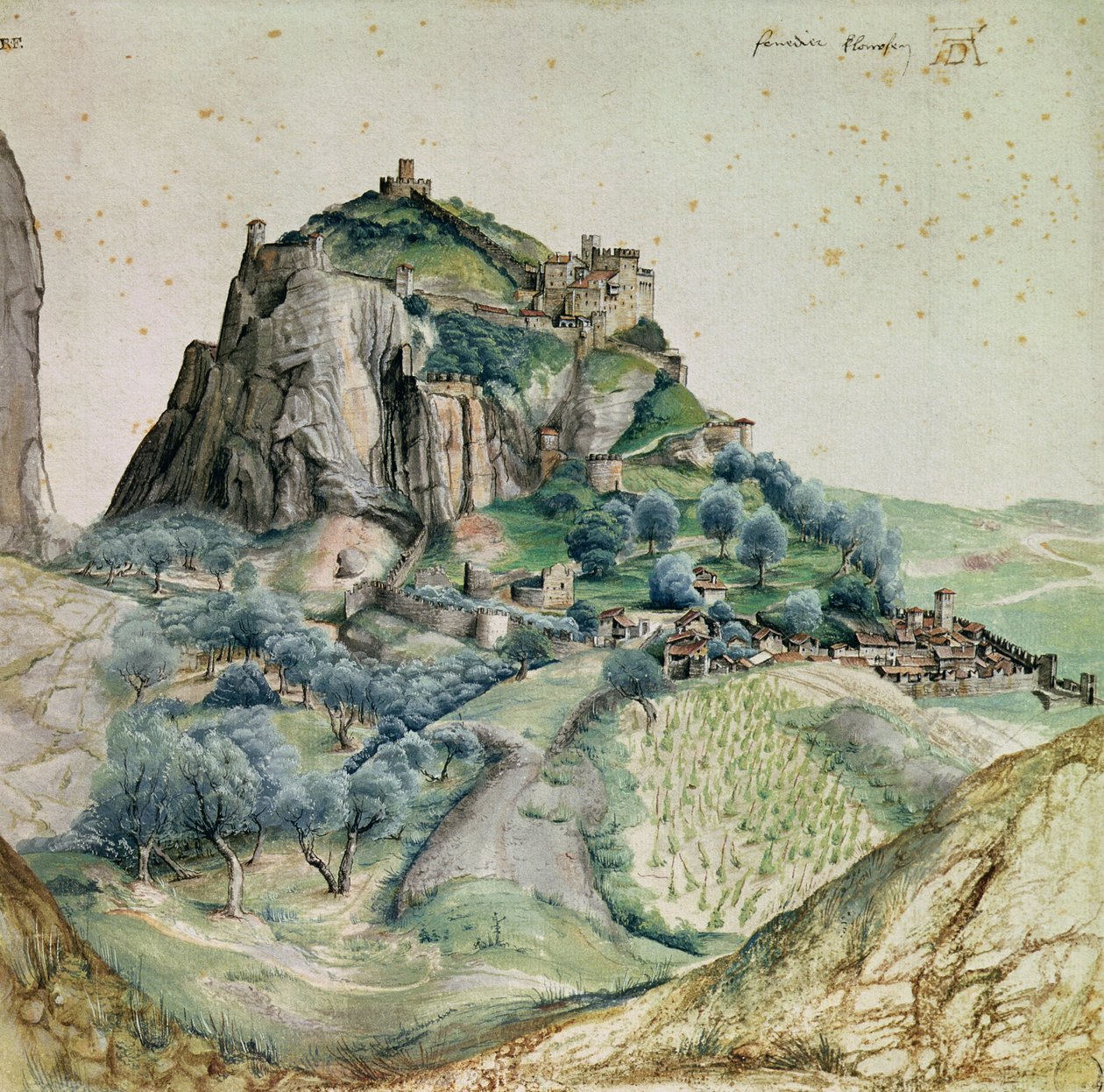 チロルのアルコ渓谷の眺め、1495（紙にペンとインクとトイレ） 作： アルブレヒト・デューラー