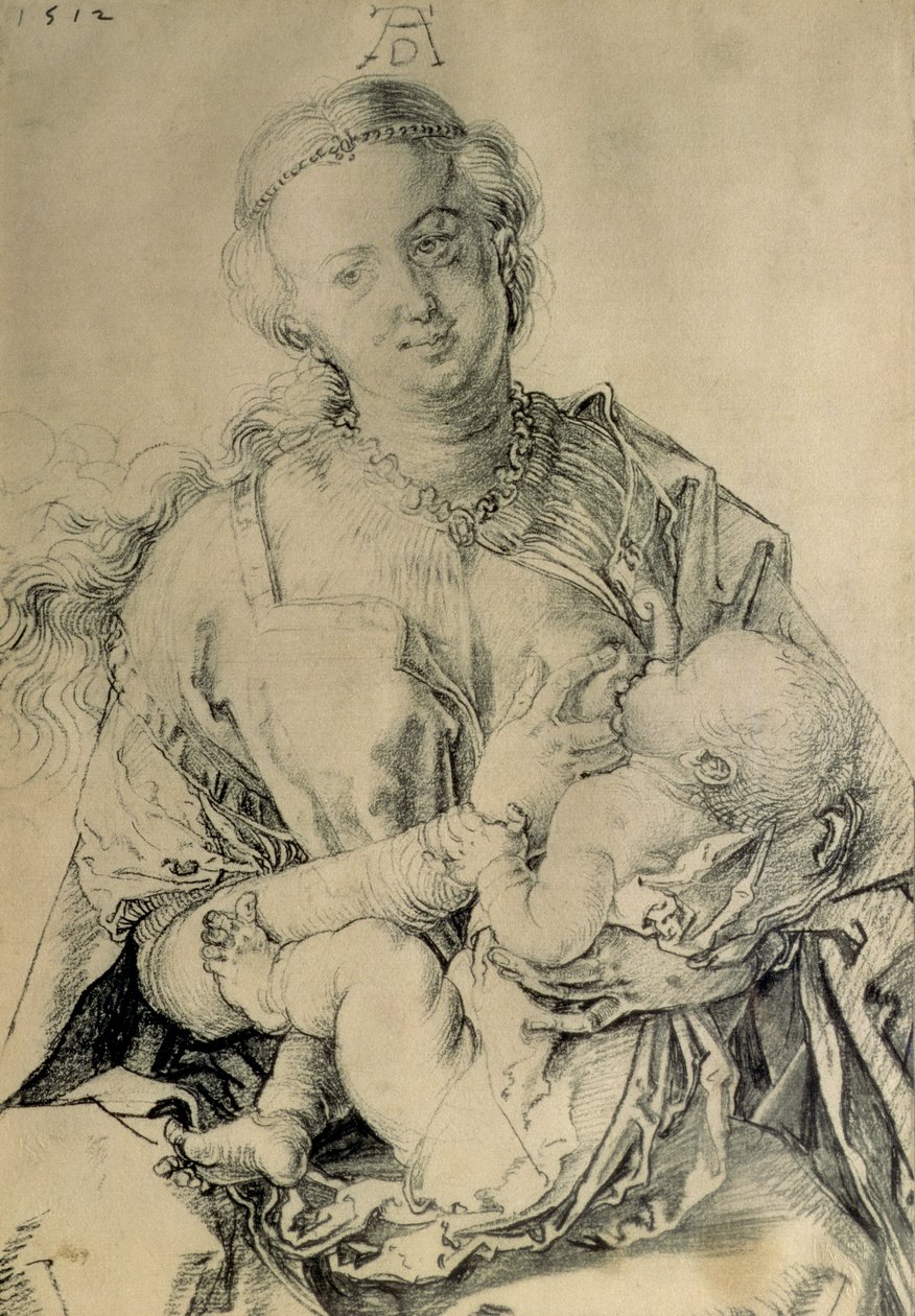 聖母マリア、キリストの子を授乳、1512年（木炭画） 作： アルブレヒト・デューラー