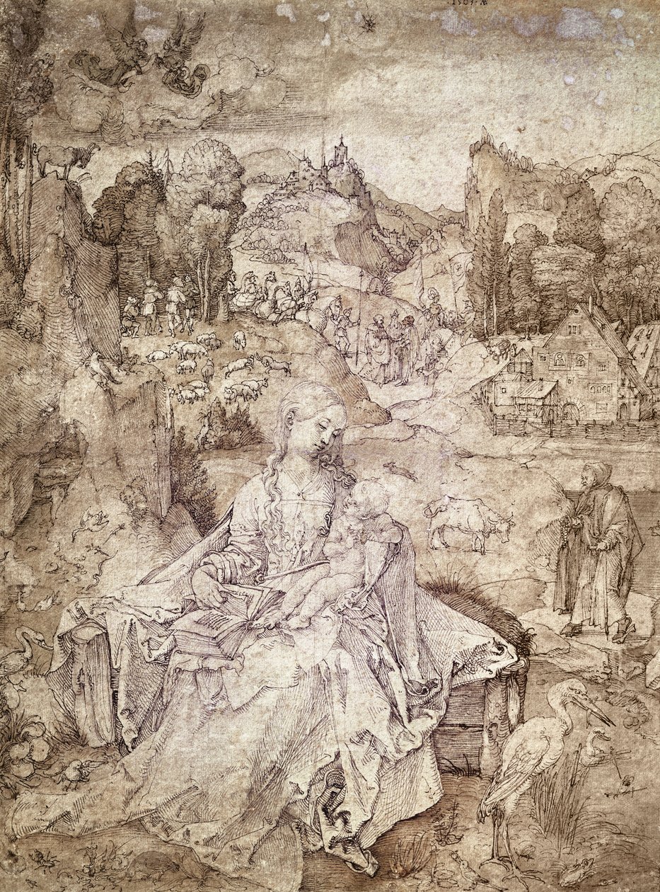 風景の中の聖母マリア、1503年（紙にペンと水彩） 作： アルブレヒト・デューラー