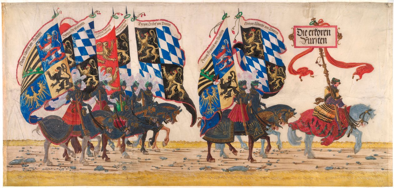 The German Princes - Albrecht Altdorfer (circa 1480-1538) の作品、鉛筆、インク、水彩、circa 1515 - アルベルティーナ、ウィーン (オーストリア) 作： アルブレヒト・アルトドルファー