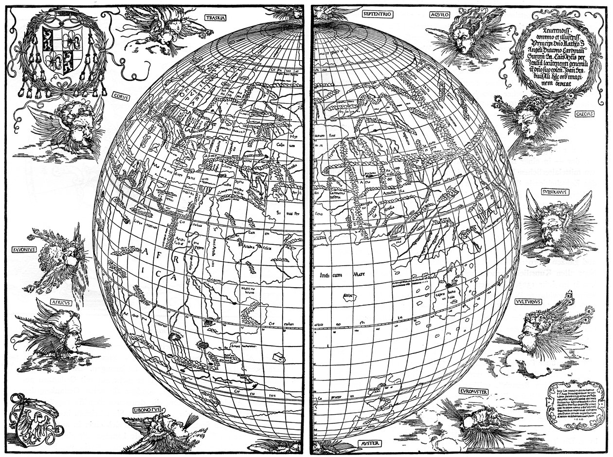 ヨハネススタビウスの世界地図、1515、1936 作： アルブレヒト・デューラー