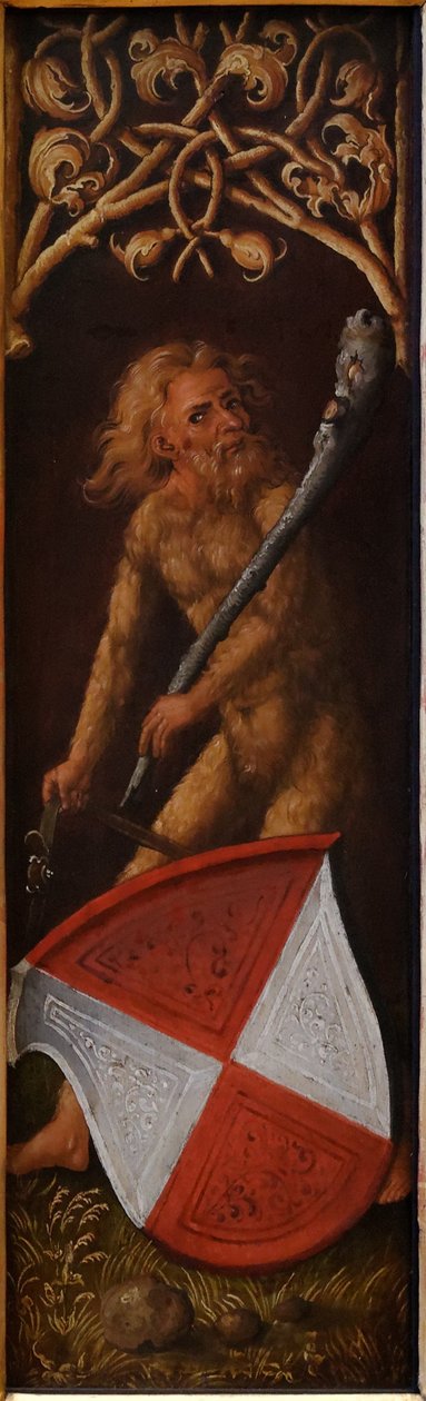 Porträt von Oswolt Krel: "Sylvan Men" mit Wappenschildern von Agathe von Esendorf 作： アルブレヒト・デューラー