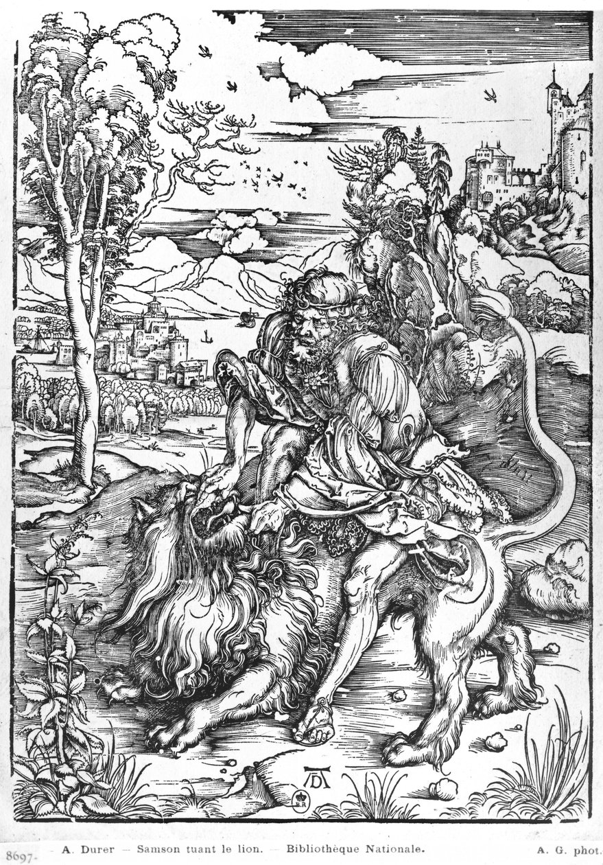 ライオンを殺したサムソン、1496-98年頃 作： アルブレヒト・デューラー