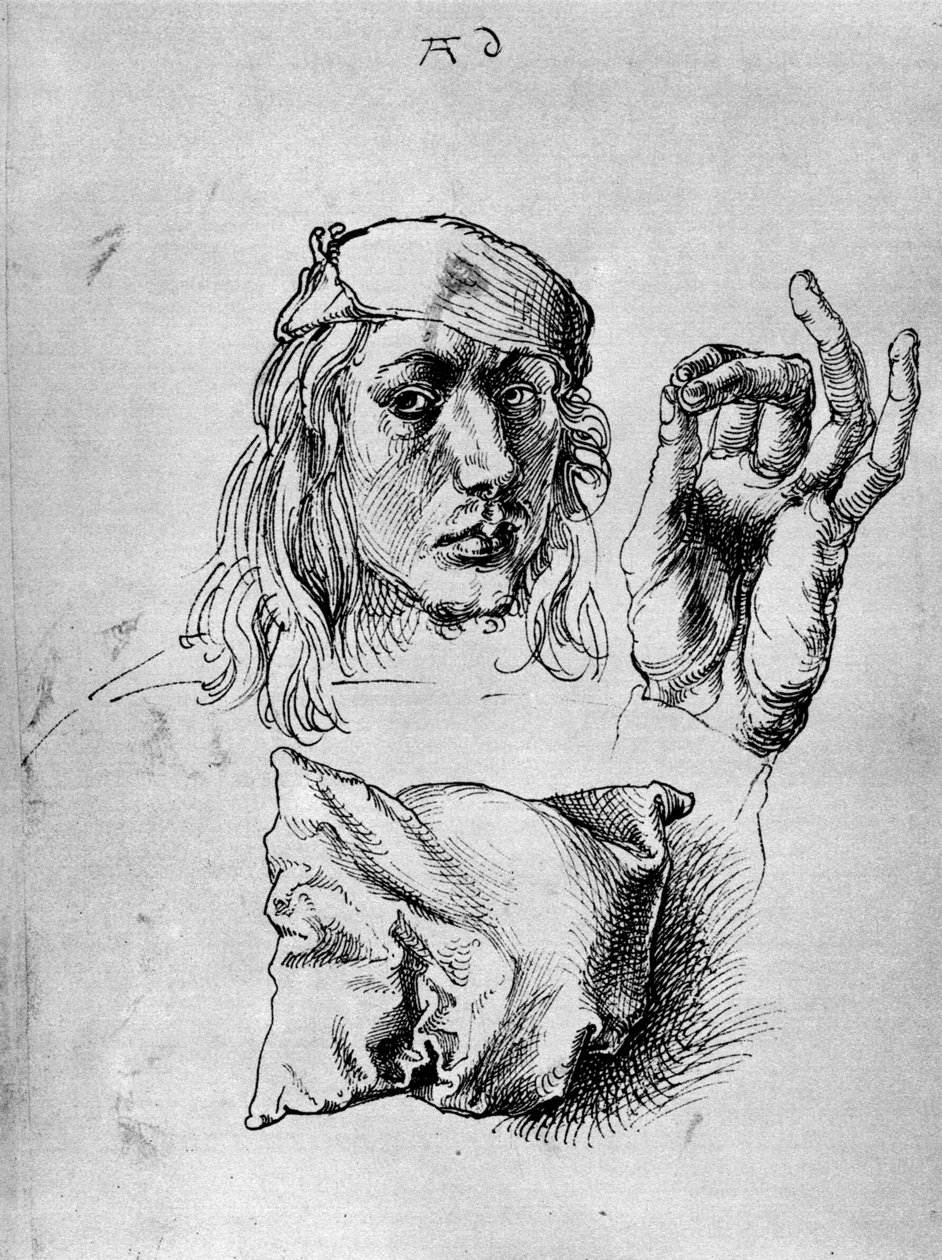 枕のある自画像、1493、1936 作： アルブレヒト・デューラー