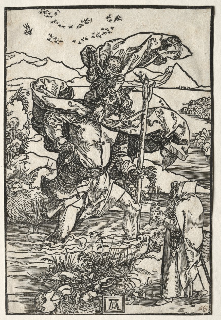鳥と聖クリストファー、c。 1501-1504。 作： アルブレヒト・デューラー