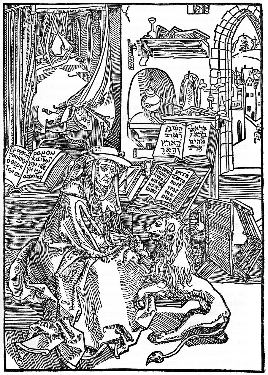 ライオンの足からとげを引っ張る彼の研究における聖ジェローム、1492、1936 作： アルブレヒト・デューラー