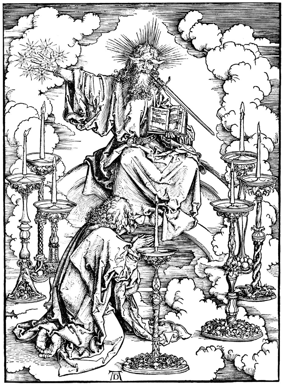 セントジョンズのキリストのビジョンと黙示録からの7つの燭台c。 1497 作： アルブレヒト・デューラー