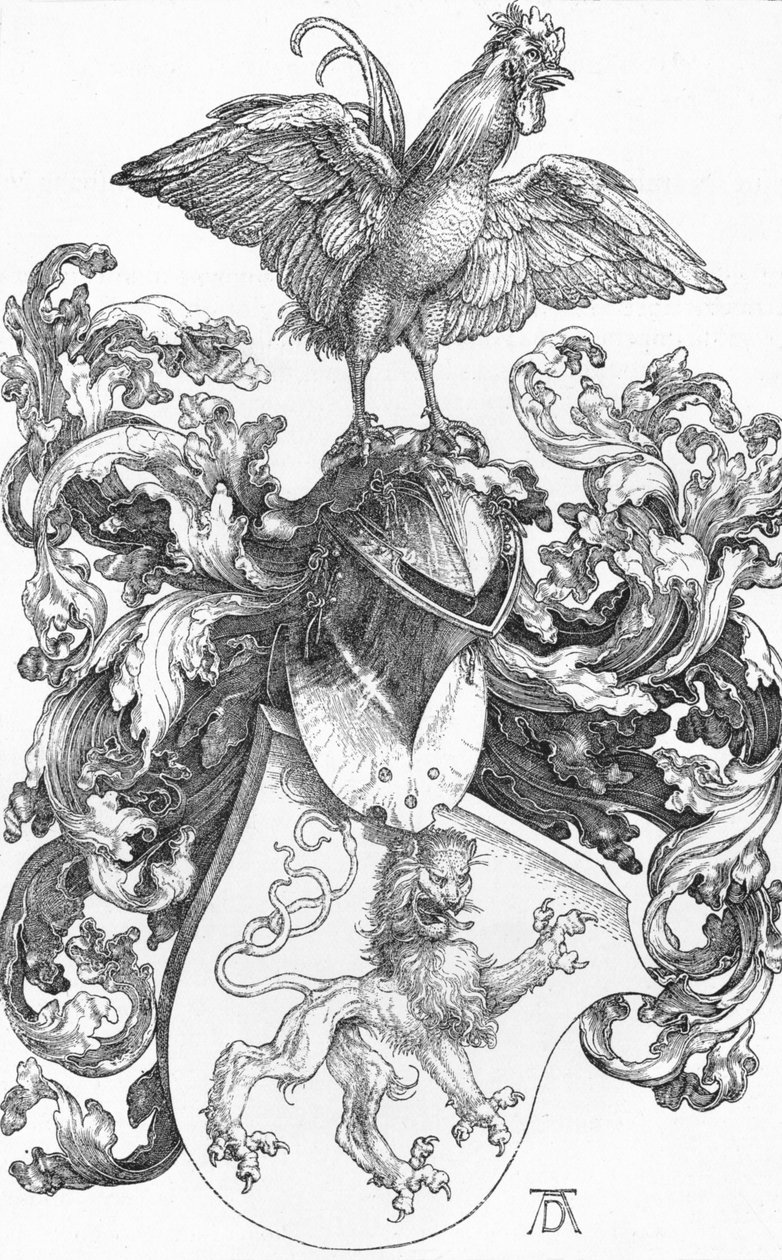 ライオンと雄鶏の紋章、c1502-1503、1906 作： アルブレヒト・デューラー