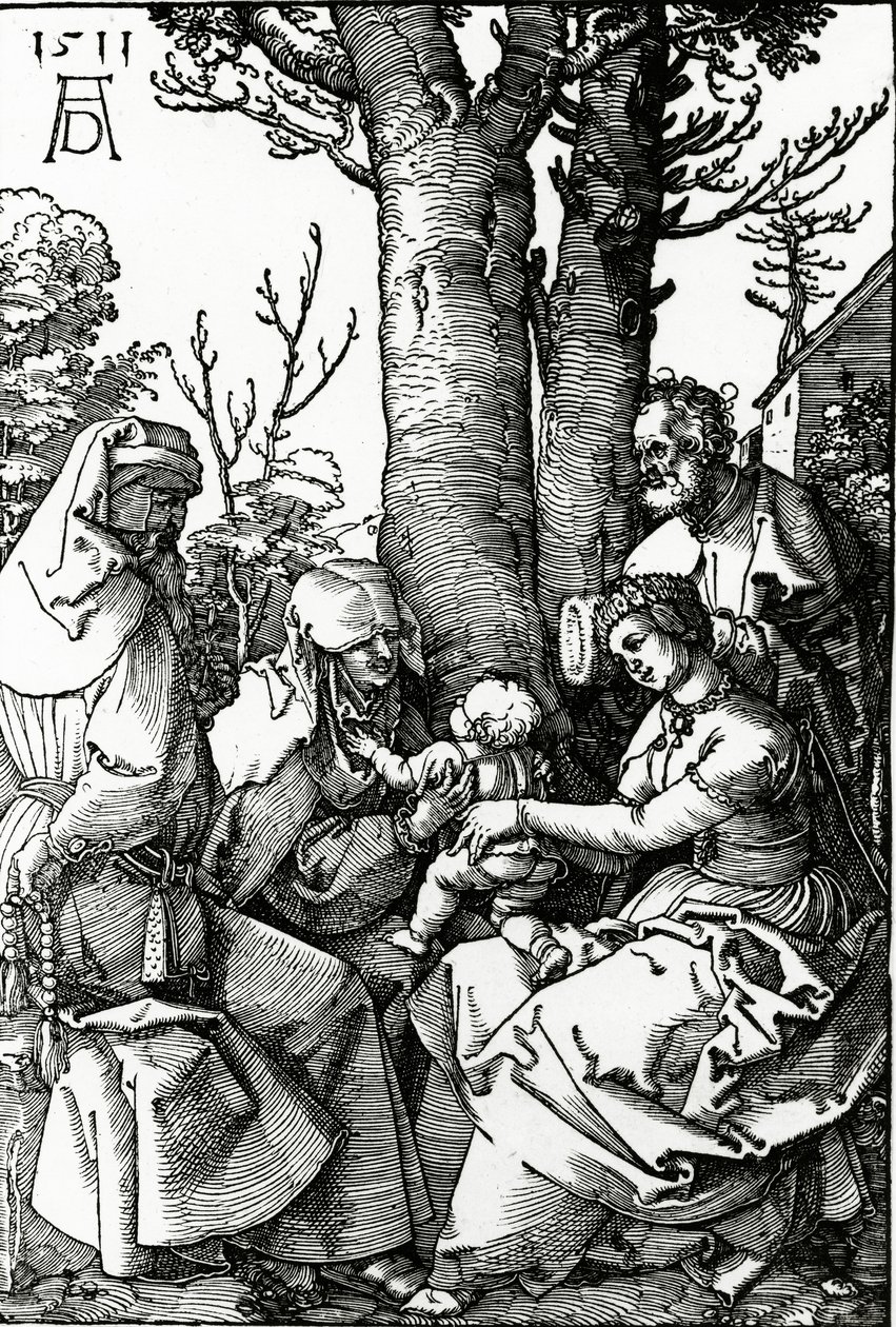 聖アンと聖ヨアヒムの聖家族、1511年（木版画） 作： アルブレヒト・デューラー