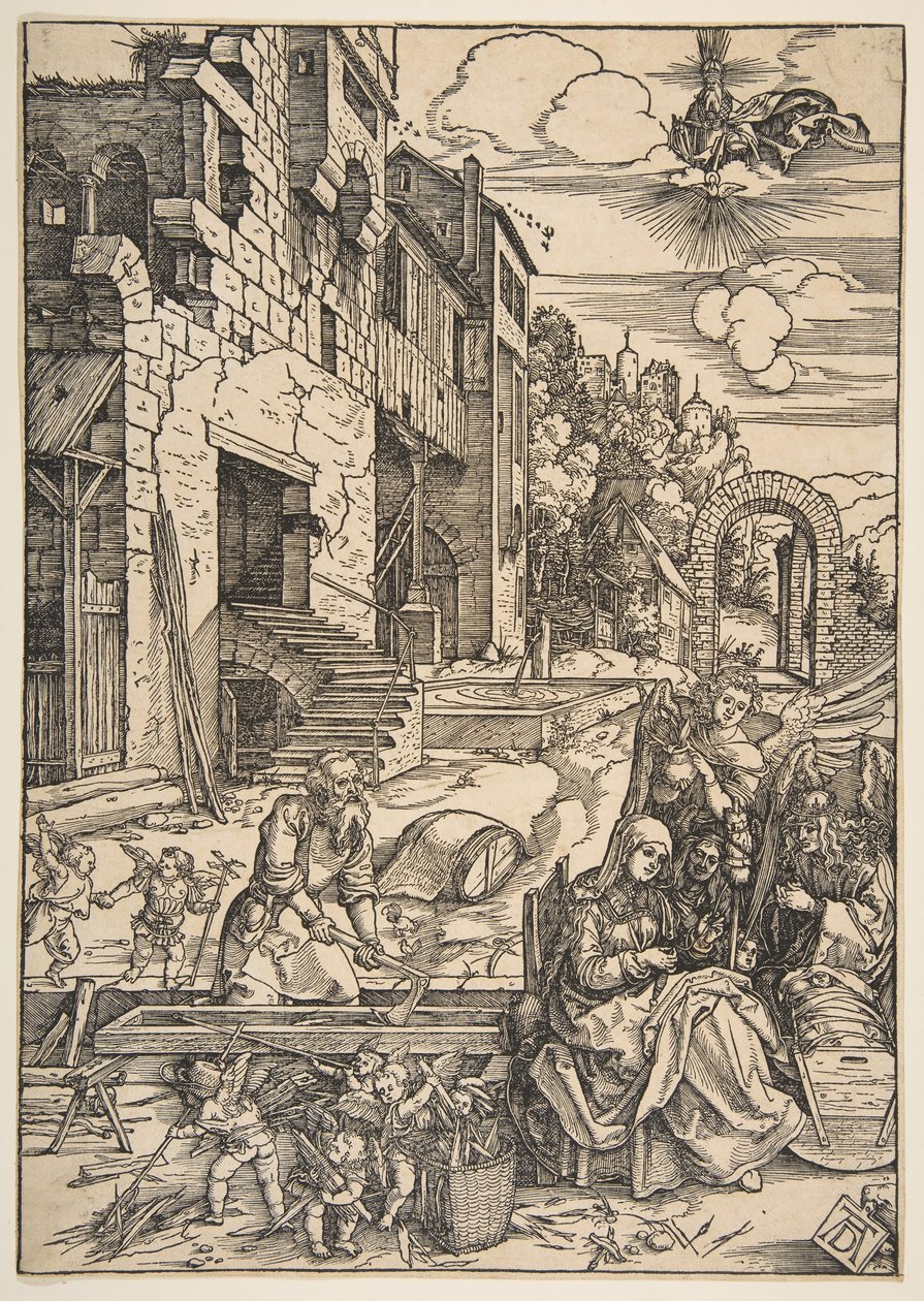 1511年以降の 『聖母の生涯』からのエジプトの聖家族の滞在。 作： アルブレヒト・デューラー