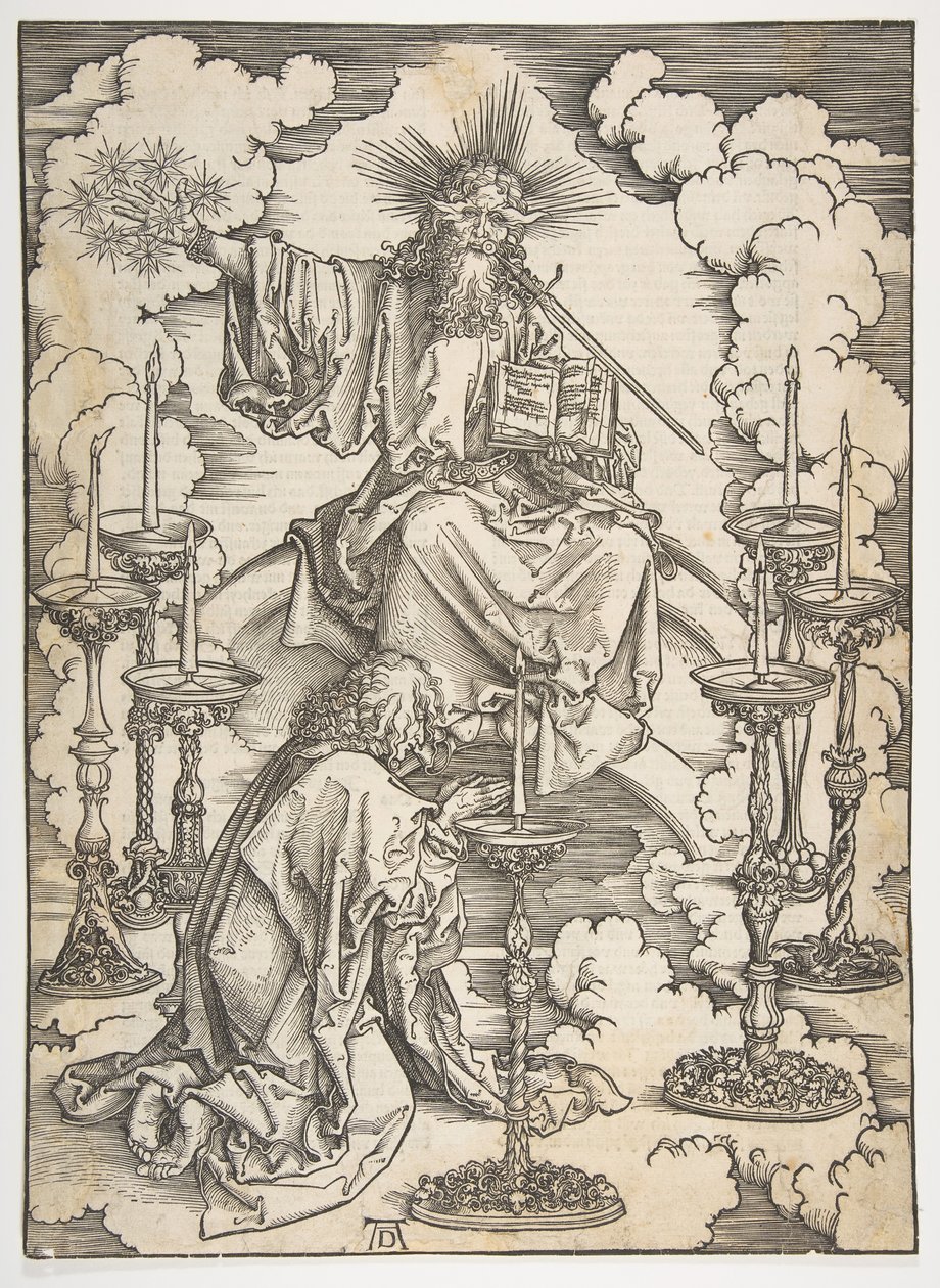 The Vision of the Seven Candlesticks、The Apocalypse、German Edition 1498、ca. 1498年。 作： アルブレヒト・デューラー