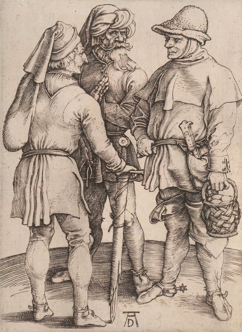 会話中の3人の農民、1497-1498。 作： アルブレヒト・デューラー