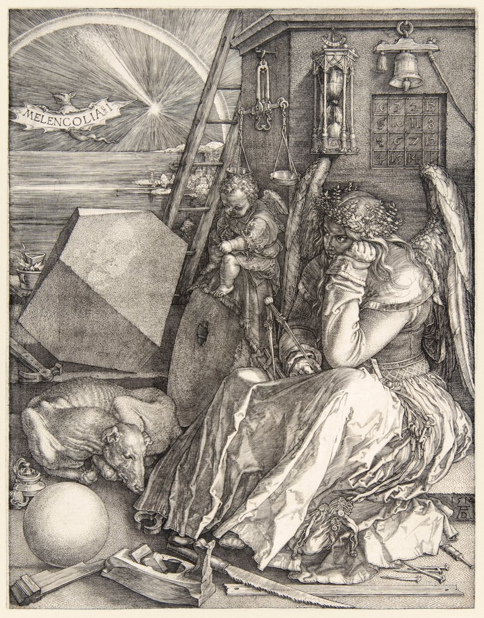 AlbrechtDürer（1471-1528）によるMelencolia Iの1514年に完成した3つのマスター彫刻。 作： アルブレヒト・デューラー