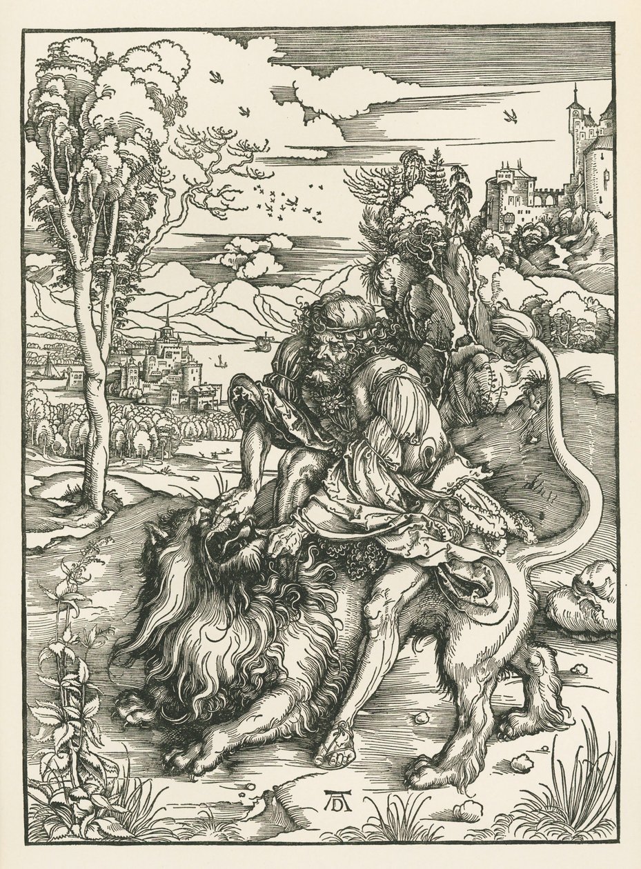 ライオンを殺すサムソン 1497-98年頃 （木版画） 作： アルブレヒト・デューラーまたはデューラー