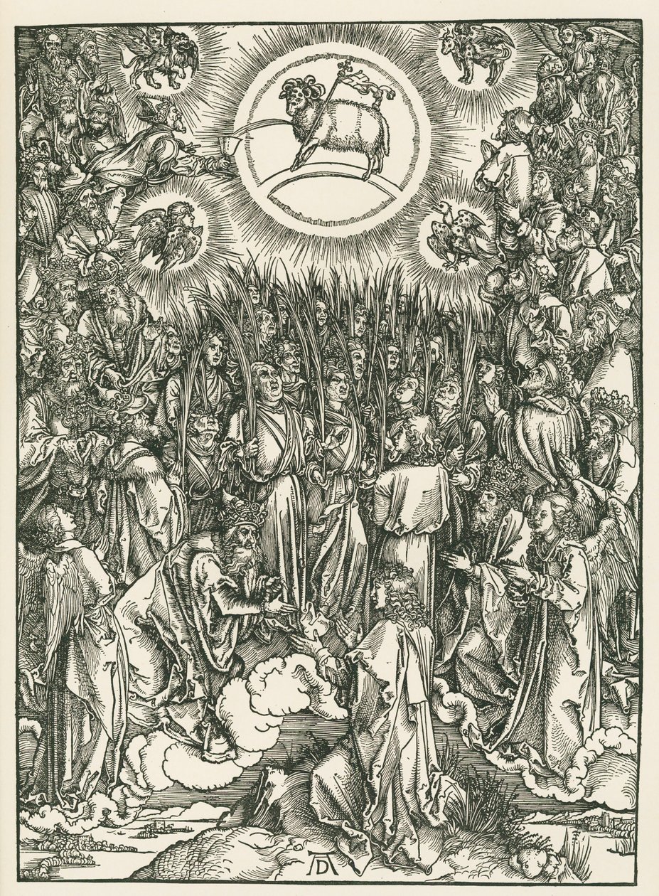 小羊の礼拝と選ばれし者の賛歌。聖ヨハネの黙示録 1496-97年頃（木版画） 作： アルブレヒト・デューラーまたはデューラー