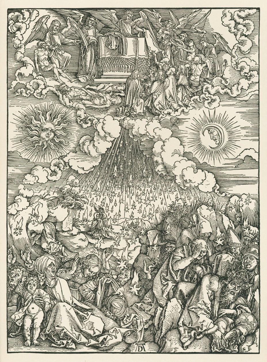 第五の封印と第六の封印の開封。聖ヨハネの黙示録 1497-98年頃（木版画） 作： アルブレヒト・デューラーまたはデューラー
