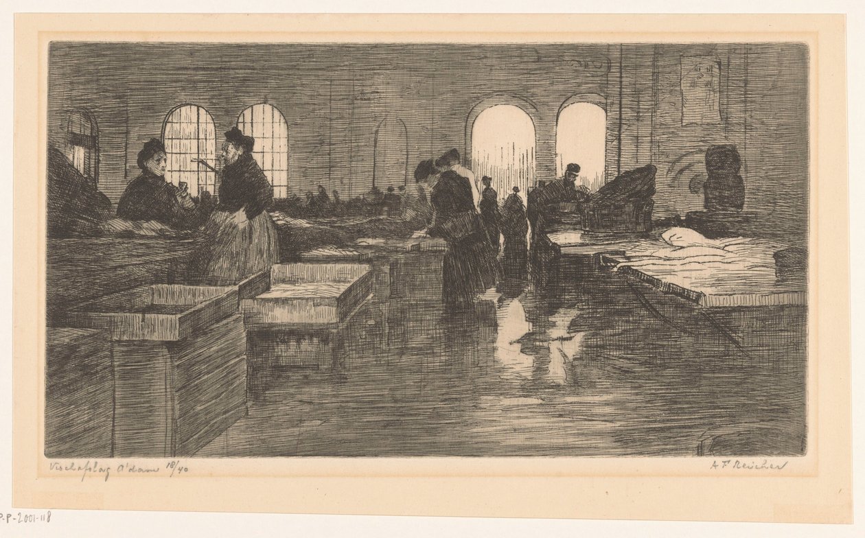 アムステルダムのニューマルクトにあるヴィスマルクトの内部 Vischafslag Amsterdam (オブジェクトの元のタイトル) 作： Albrecht Felix Reicher（アーティストによる署名）