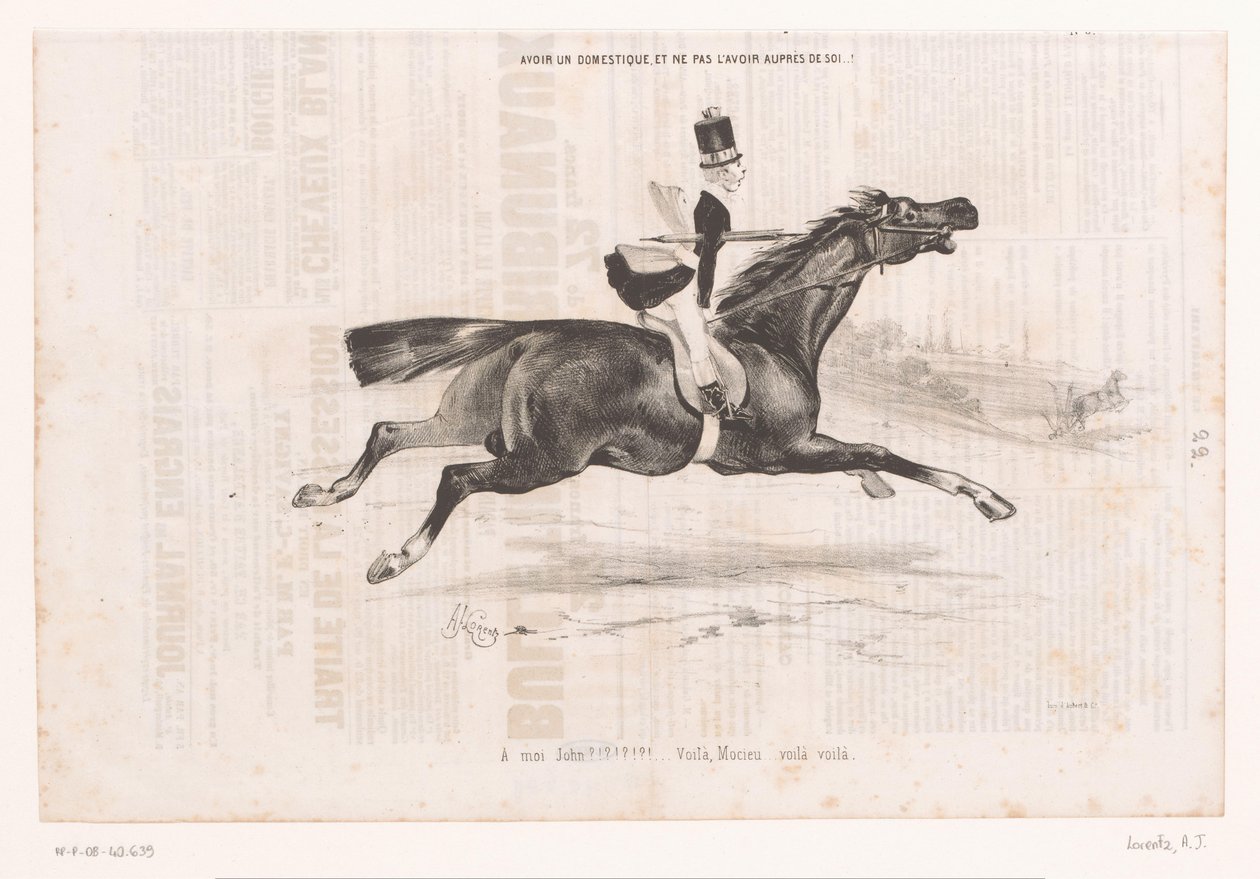 Jongeman op galopperend paard しもべを持っていて、彼と一緒にいない..！ (オブジェクトのタイトル) Kleine Geneugten van Het Paardrijden (シリーズタイトル) 乗馬の小さな喜び (オブジェクトのシリーズ タイトル) 作： アルシード・ジョセフ・ロレンツ