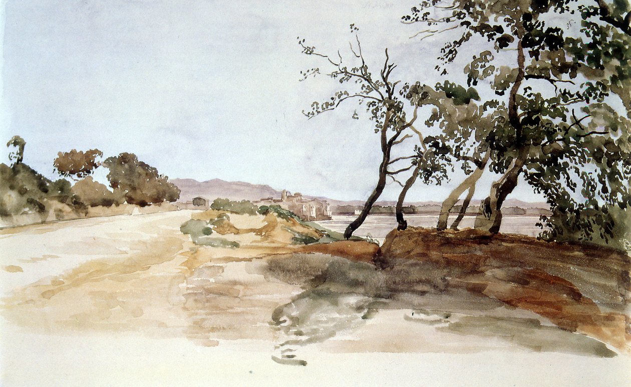 ロシアの画家、アレクサンドル・イワノフ（1806-1858）の水彩画「イタリアの田園風景 作： アレクサンドル・アンドレエヴィッチ・イワノフ