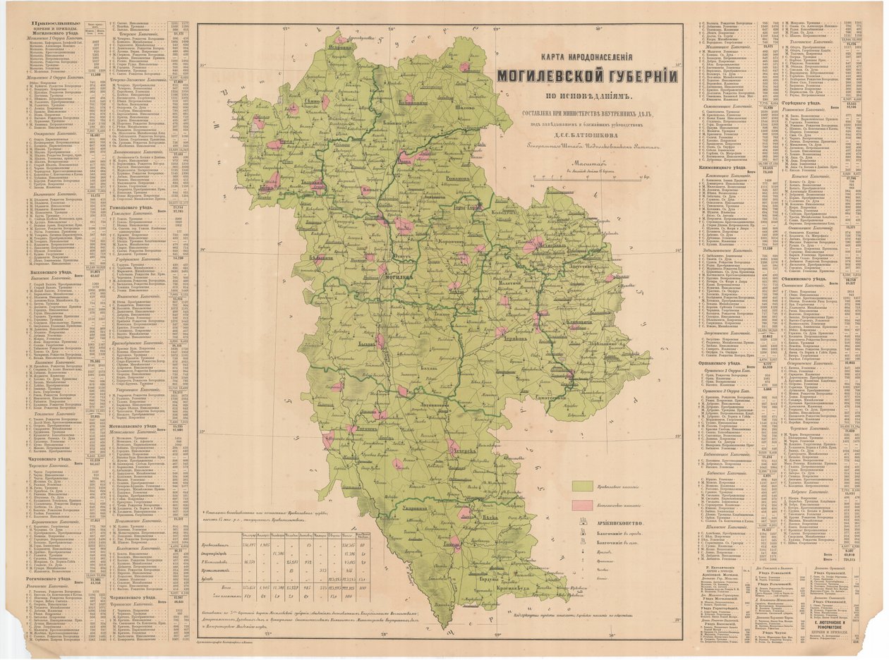 告白のモギレフ県の人口の地図 作： Aleksandr Fyodorovich Rittikh