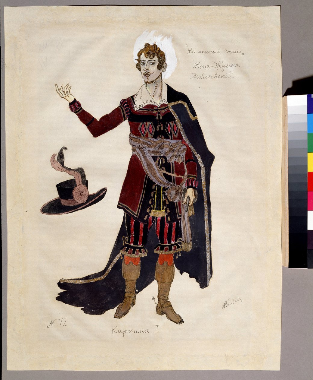 Alexandre Dargomyjski (1813-1869) によるオペラ「Le guest de pierre」の衣装デザイン (A.Dargomyzhsky によるオペラ The Stone Guest の衣装デザイン)。 Alexander Yakovlevich Golovin（Alexander Golovin）（1863-1930）の作品。 水彩、ガッシュ、e 作： アレクサンドル・ヤコブレビッチ・ゴロビン