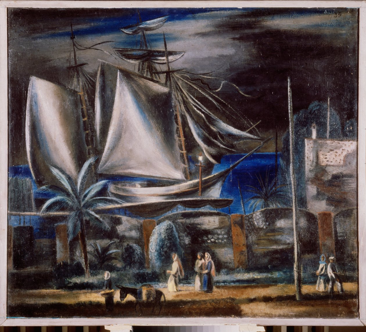 Port marin, la nuit (黒海に停泊する背の高い船) - 夜の港 - Alexander Vasilyevich Shevchenko (Alexander Shevchenko) (1883-1948) 作、キャンバスに油彩 作： アレクサンドル・ヴァシリエヴィッチ・シェフチェンコ