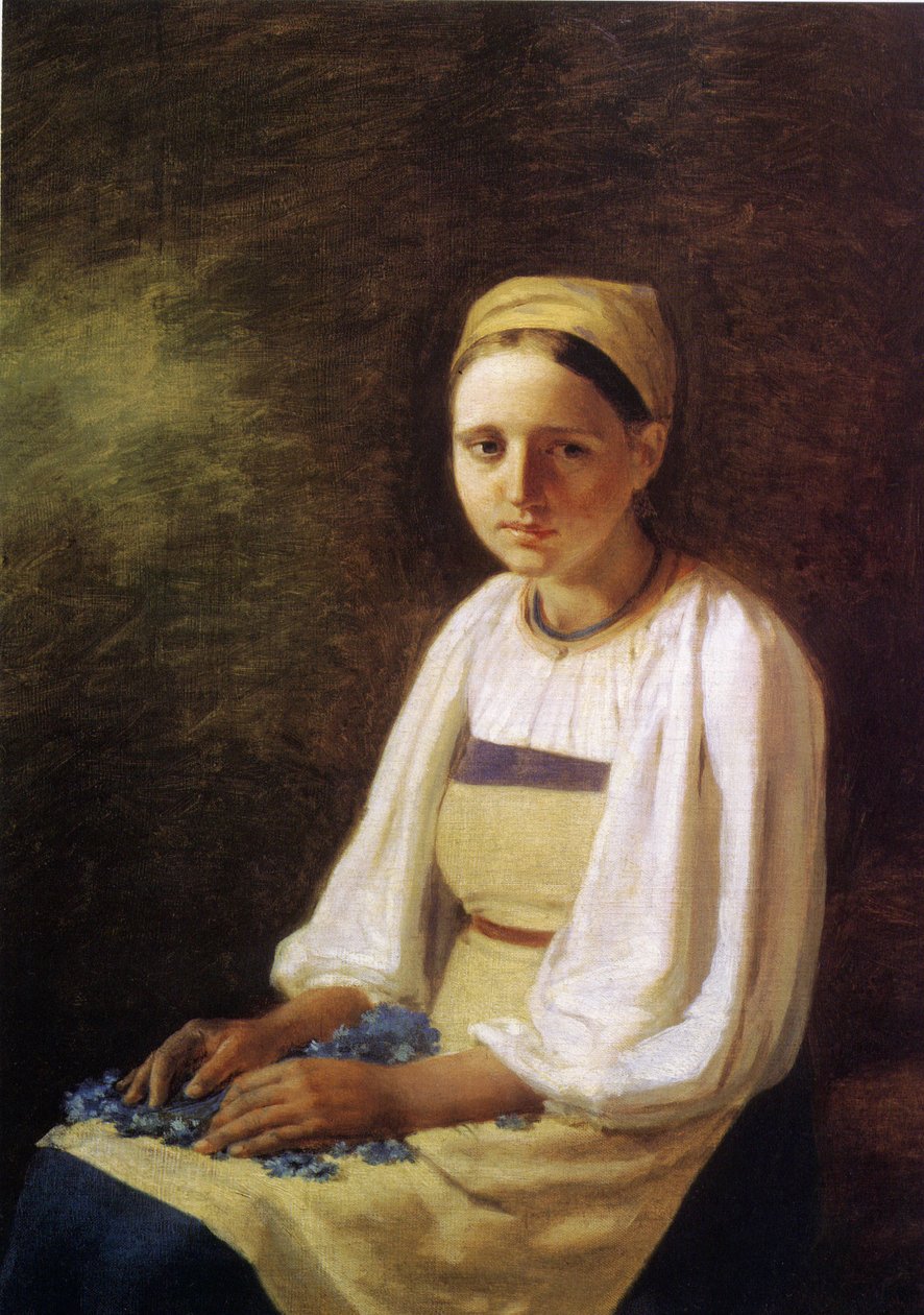 ヤグルマギクと農民の少女、1820年代 作： アレクセイ・ガブリロヴィッチ・ヴェネツィアーノフ