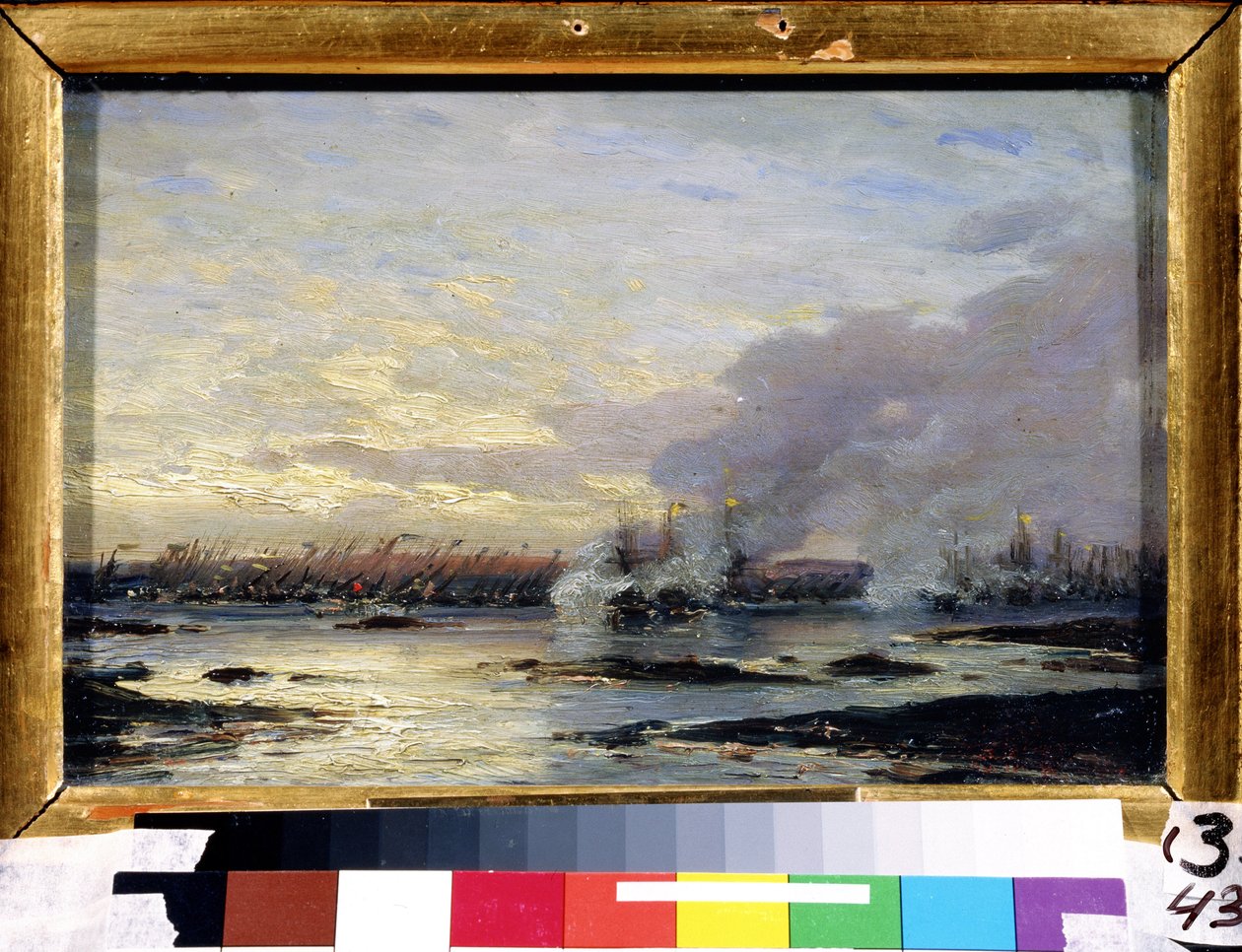 大北方戦争 (1700-1721): 「1714 年 8 月 7 日のスウェーデン艦隊に対するロシア艦隊 (ガングート胸当てを含む) の勝利を見たガングートの戦い」" ) (1824-1896) 1876 ステート A 作： アレクセイ・ペトロヴィッチ・ボゴリュボフ