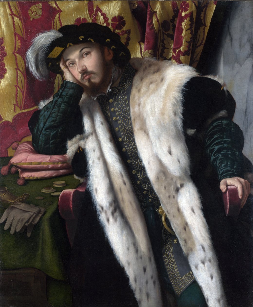 若い男の肖像、1542年 作： アレッサンドロ・ボンヴィチーノ・モレット